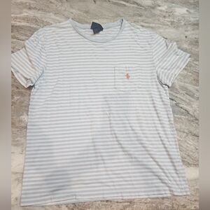 Polo Ralph Lauren Striped Logo Tee Medium – Blue/White with Orange Pony M
